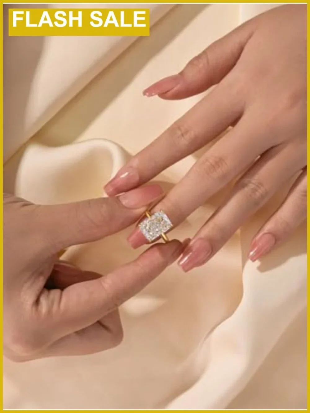 S925 Silver 4.5CT Radiant Cut Solitaire Ring 14K Gold Plated